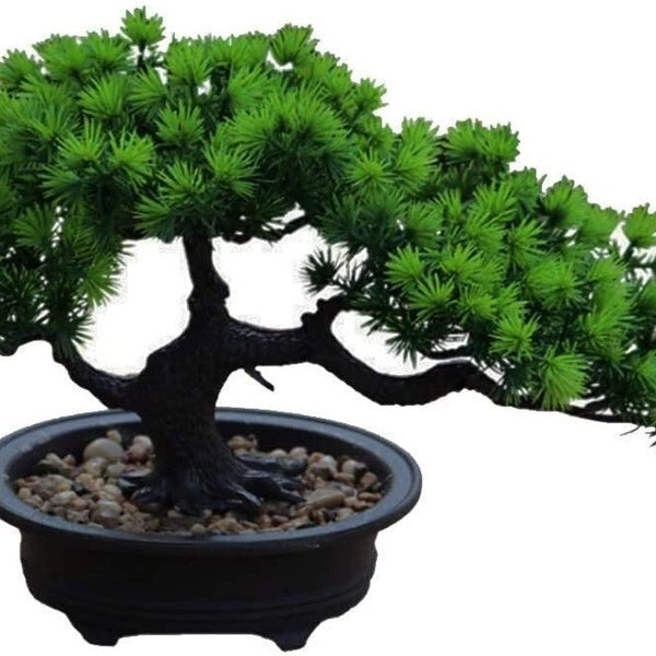Realistic Artificial Bonsai Welcoming Pine Tree Simulation Bonsai Plant DIY Decorative Bonsai, Desk Display Fake Tree Ornaments Green Plastic Plant A
