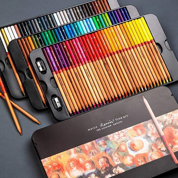 Marco Renoir 120Colors Professional Oily Color Wooden Pencils Colored Drawing Pencil Iron Box Set For Artist Student Art Supplies