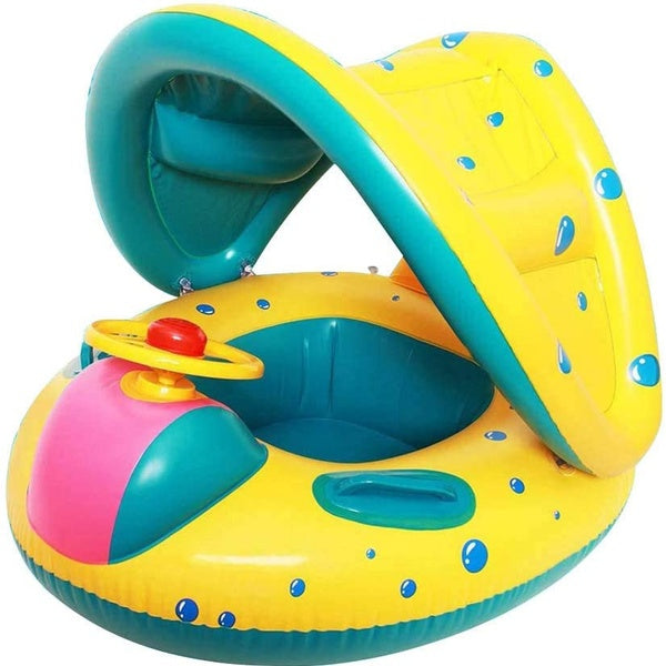 Baby Pool Float Inflatable Swimming Ring with Sun Canopy Infant Toddler Swim Ring Pool Floats with Sunshade Roof