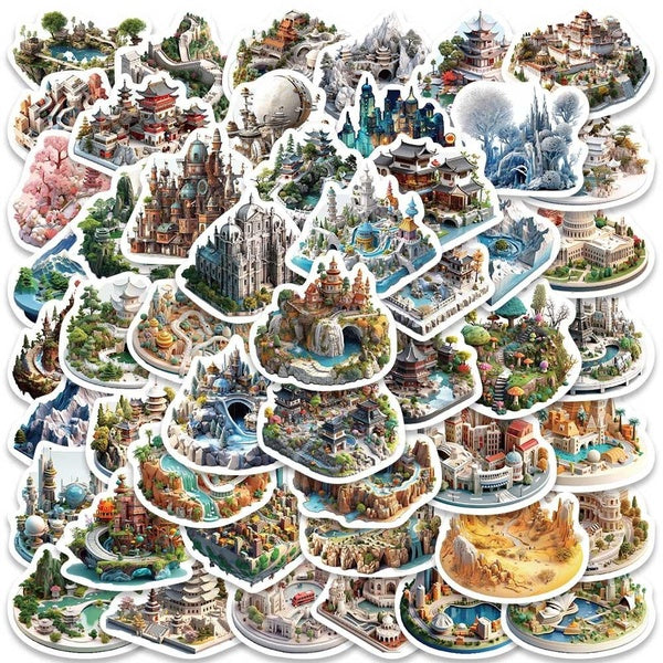 10-50Pcs Castle Stickers Architecture World Graffiti Stickers for DIY Luggage Laptop Skateboard Motorcycle Bicycle Stickers