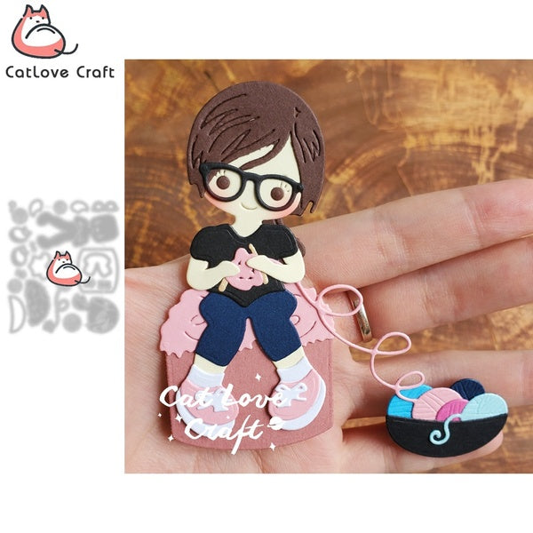 Catlove Knitting Girl Metal Cutting Dies Scrapbooking Mold Stencil Die Cuts Card Making DIY Craft Embossing New Dies For 2021