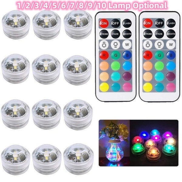 1-2-3-4-5-6-7-8-9-10 lampe et 1 pièces télécommande en option télécommandée RGB lumière submersible à piles lampe de nuit sous-marine Vase bol extéri