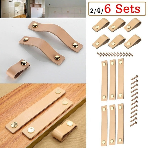 2-4-6 pièces poignées d'armoire en cuir souple modernes boutons de porte de placard minimalistes commode tiroir tire matériel de poignée de meubles