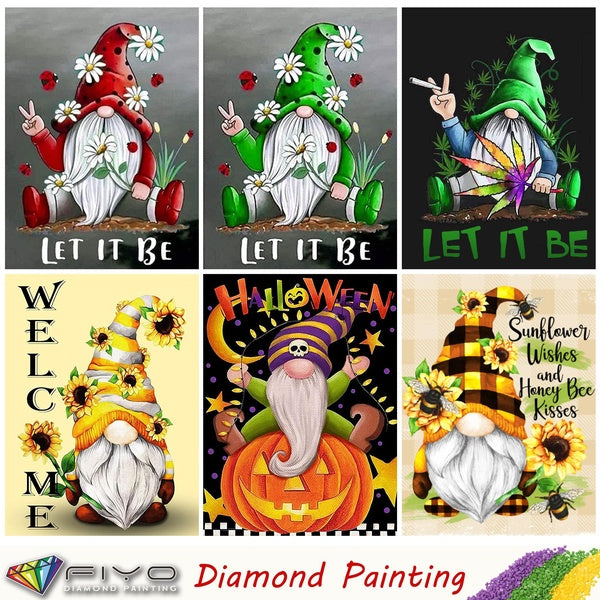 Kits de peinture au diamant pour adultes, DIY Full Round Drill Diamond Art Let It Be Gnome Leaves Peinture par numéros Kits Arts et artisanat pour la