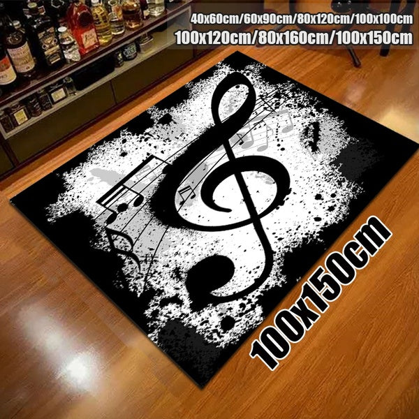 3D Black and White Music Notes Carpets Non-Slip Kids Crawling Area Rugs Antifouling Washable Entrance Rug Living Room Kids Bedroom Room Floor Mats Yo