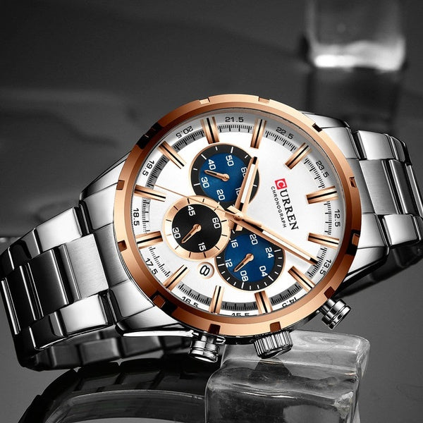 CURREN 8355 montres de mode avec haut de gamme en acier inoxydable marque de luxe sport chronographe montre à Quartz hommes Relogio Masculino