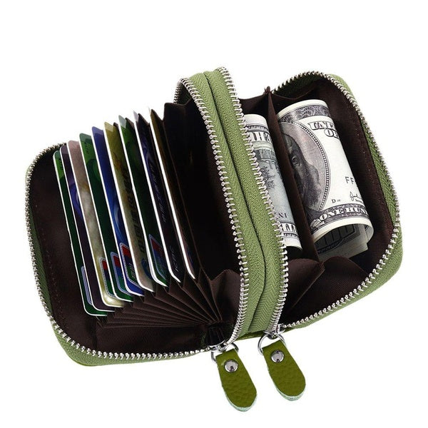 Mode femmes porte-carte d'identité en cuir véritable Double fermeture éclair dames porte-cartes de crédit portefeuille grande capacité