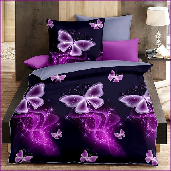Asarom Luxury Purple Butterfly Bedding Set Beautiful 3D Bedding Set Duvet Cover Set (Without Bed Sheet)