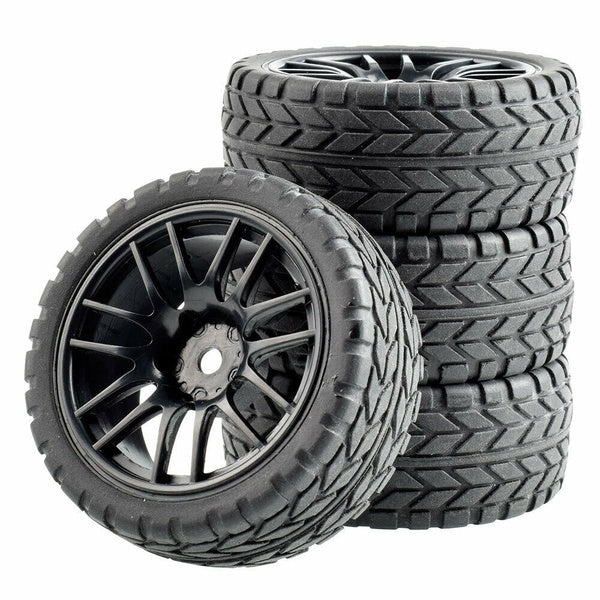 RC 9062-6017 Rubber Tires & Plastic Wheel 4Pcs For HSP HPI 1:10 On-Road Car