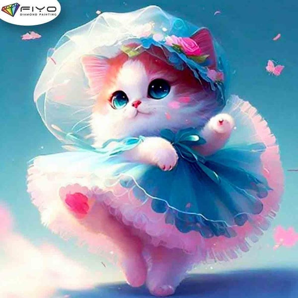 FIYO Cat in Skirt Diamond Painting Kits For Adults DIY 5D Diamond Mosaic Diamond Painting Home and Kitchen Fashion Canvas Pictures Wall Decoration Gi