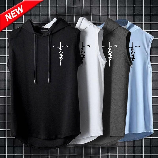 Plus Size Men's Sleeveless Muscle Bodybuilding Tank Top Gym Fitness Sport Pure Tank Outdoor Casual Hooded Hip Hop Vest 4 Colors