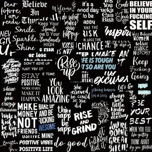 10-25-61pcs Personality Black and white motivational stickers Sentiment graffiti Stickers for DIY Luggage Laptop Skateboard Motorcycle Bicycle Sticke