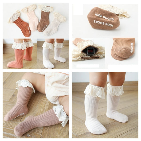 For Baby Socks New Kids Toddlers Girls Knee High Long Soft Cotton Lace Baby Children Socks Baby Girl Socks (0 -3 Years)