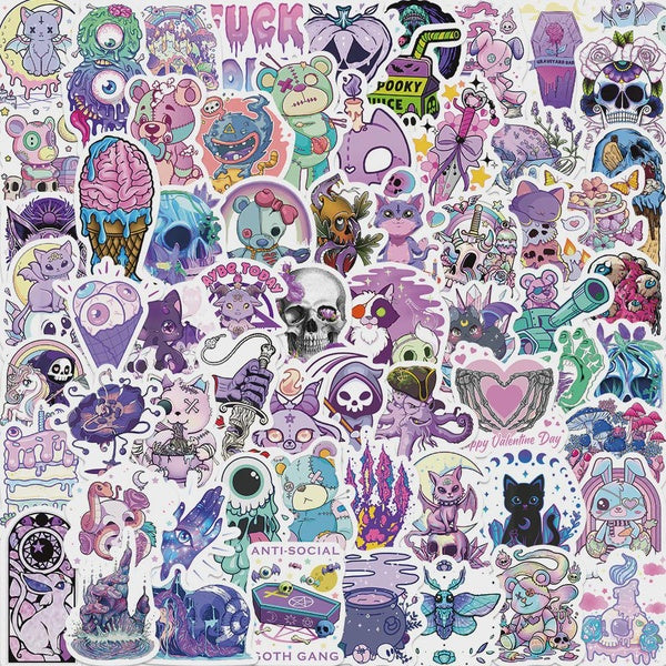 10-65pcs Cute Purple Gothic Stickers Halloween cat graffiti Stickers for DIY Luggage Laptop Skateboard Motorcycle Bicycle Sticker