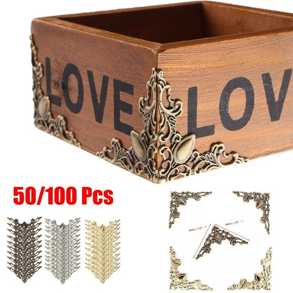 2022 New 20-50-100 Pcs Jewelry Iron Case Scrapbook Box Desk Iron Corner Decorative Guard Crafts Furniture Decorative Notebook Cover Bracket Decor Cor