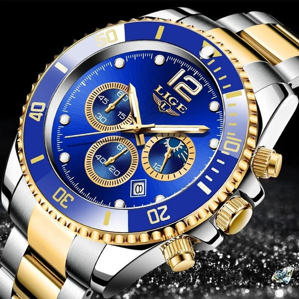 LIGE nouvelle Montre étanche hommes mode affaires hommes Montre militaire décontracté 24 heures Phase de lune Quartz montres Montre Homme