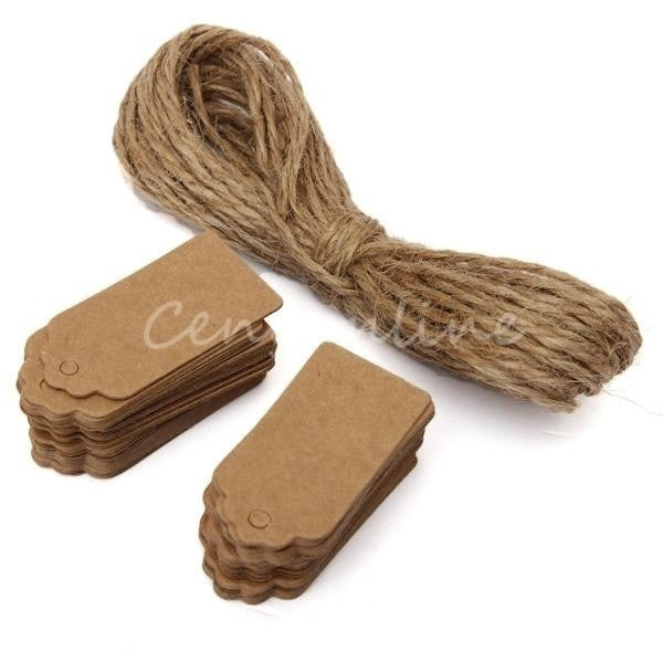 100pcs Natural Brown Kraft Paper Tags with Jute Twine for Diy Gifts Crafts Price Tags Luggage Name Tags