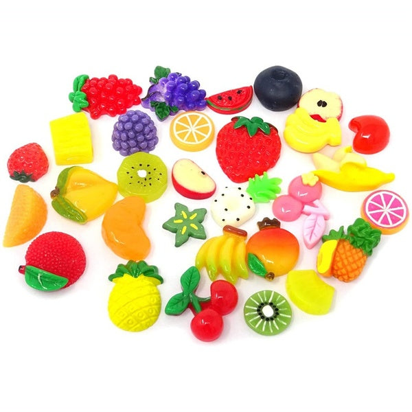 15Pcs-set Slime Charms Miniature Mix Resin Fruit Vegetable Flatback Cabochons Embellishments For Scrapbooking DIY Hairwear Phone Case Resin Crafts