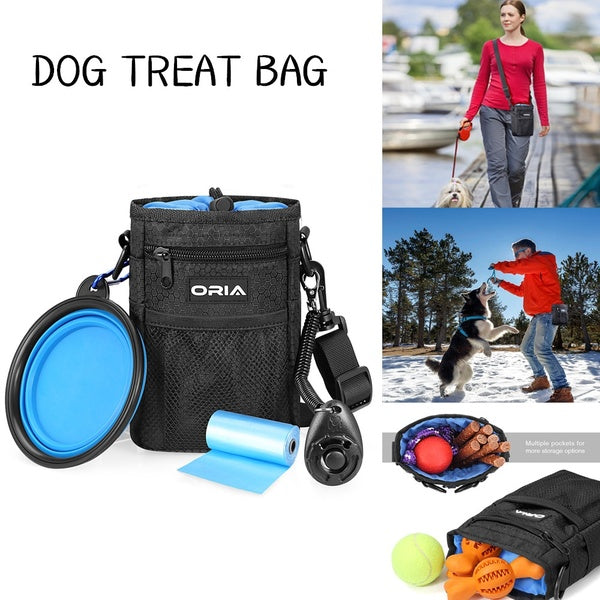 Dog Training Pouch, Dog Treat Bag, Pet Training Waist Bag with Adjustable Strap, Collapsible Dog Bowl, Storage for Treats, Toys and Training Accessor