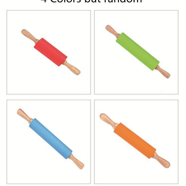 1PC Non-Stick Silicone Rolling Pin Wooden Handle Pastry Dough Flour Roller Kitchen Cooking Baking Tool For Pasta Cookie Dough LB 021