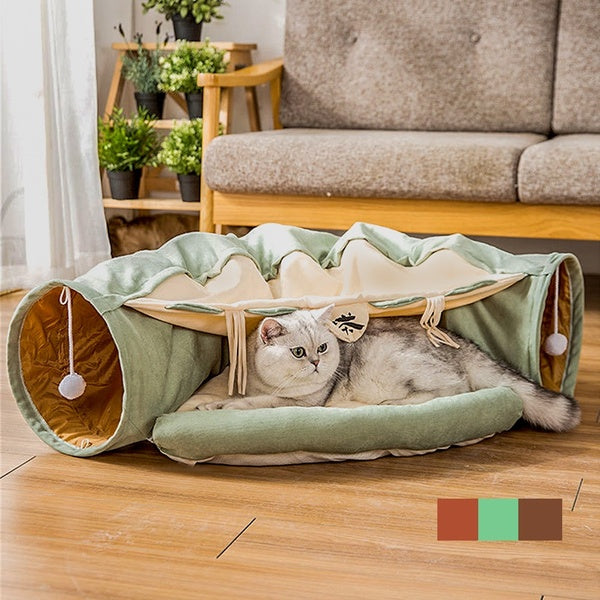 2 In1 Luxurious Funny Cat Tunnel Bed Collapsible Crinkle Pet Tent Kitten Puppy Ferrets Rabbit Interactive Toys 2 Holes Tunnel Pet Cat Nest