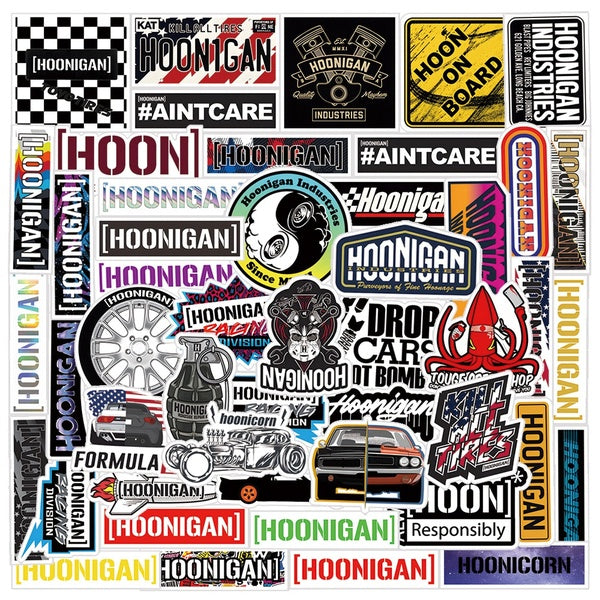 10-52Pcs Hoonigan Stickers Hoonigan Car JDM Racing Car Graffiti Stickers for DIY Luggage Laptop Skateboard Motorcycle Bicycle Sticker
