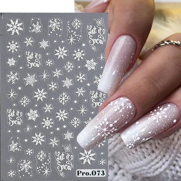 Snowflakes Stickers for Nails White Snow Nail Decal 5D Embossed Winter Christmas Design Letters Slider Manicure Decoration NLPRO
