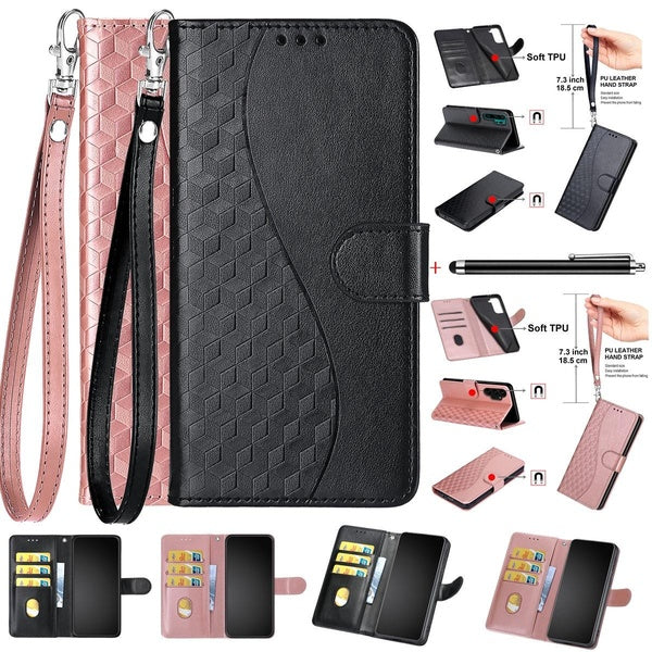 Porte-cartes Folio à rabat magnétique en forme d'onde en cuir PU avec support de dragonne Housse de protection portefeuille pour iPhone 15 14 13 12 1