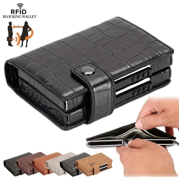 Men Upgrade Models Double Deck Paper Bag Money Bag Anti Theft Brush FRID Automatic Leather Card Holder Wallet 7 Color 