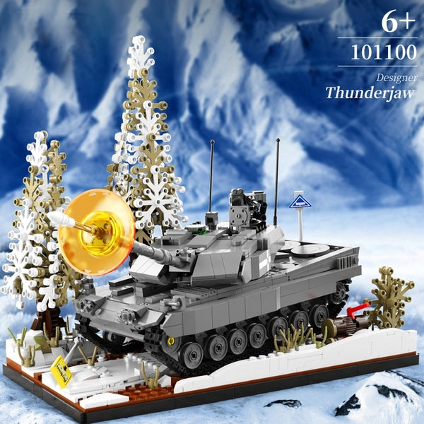 WW2 Military Model Winter Snow Leopard 2A7 Main Battle Tank Collection Ornament Building Blocks Bricks Toys Gifts