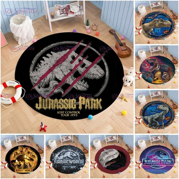 Popular Movie Dinosaur Park Round Rug Jurassic Round Rug Kids Room Rugs Non-Skid Carpets for Kids Room Game Mat Chair Mat