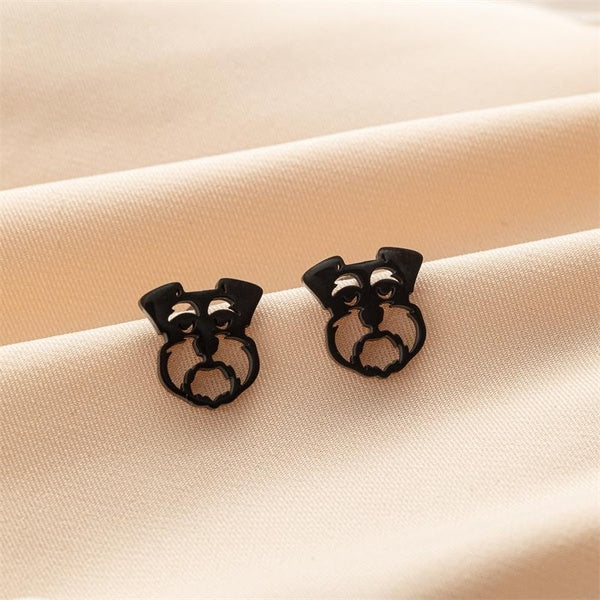 Cute Schnauzer Stud Earring Stainless Steel Tiny Dog Earrings Puppy Animal Ear Studs for Women Girls Jewelry Gift