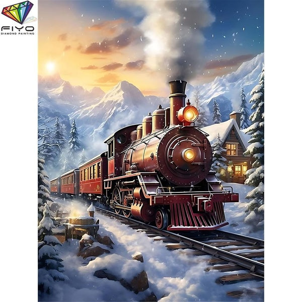 FIYO Trains DIY 5D Diamond Painting Full Drill with Number Kits Home and Kitchen Fashion Mosaic Diamond Painting Canvas Wall Decoration Gift Crafts f