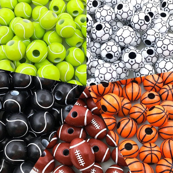 50 pièces/sac perles de sport acrylique Football volley-ball basket-ball Tennis Football Baseball Sport'série perles créatives mode pour bricolage ar