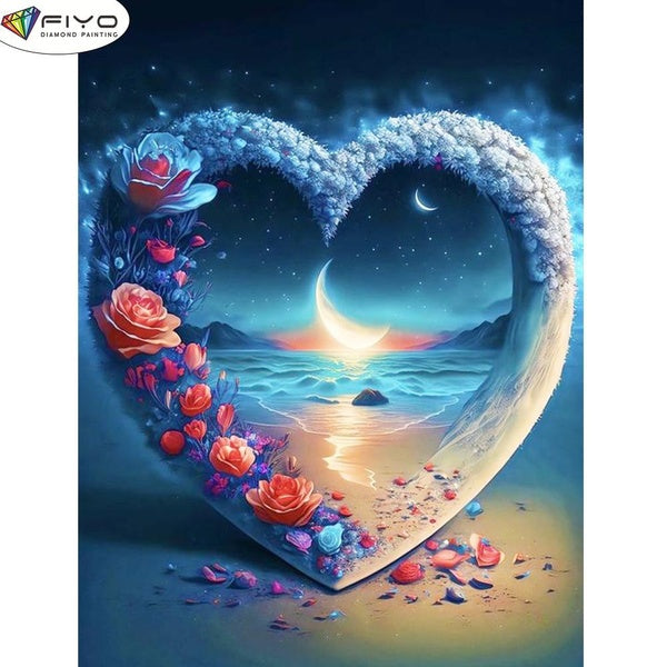 FIYO DIY 5D Flower Sea Diamond Painting Full Drill with Number Kits Home and Kitchen Fashion Mosaic Diamond Painting Canvas Wall Decoration Gift Craf