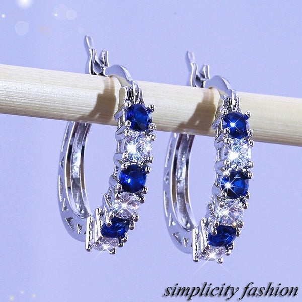 Simplicity Fashion Hoop Earrings Jewellery 925 sterling silver blue sapphire earrings Diamond Earrings Fashionable Diamond Earrings for Women Hoop Ea