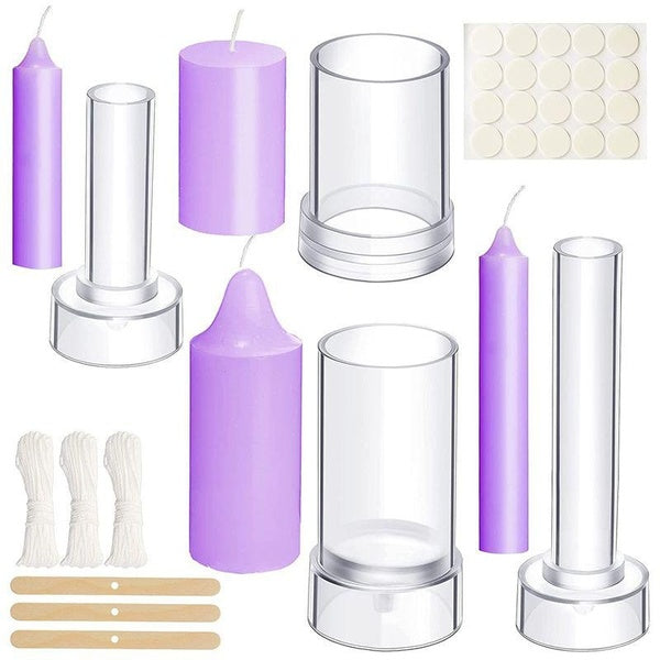 4 Pcs Cylinder Candle Moulds Taper Candle Moulds Pillar Candle Casting Moulds Plastic Candle Making Moulds with 3 Candle Wicks 3 Wooden Candle Wick H