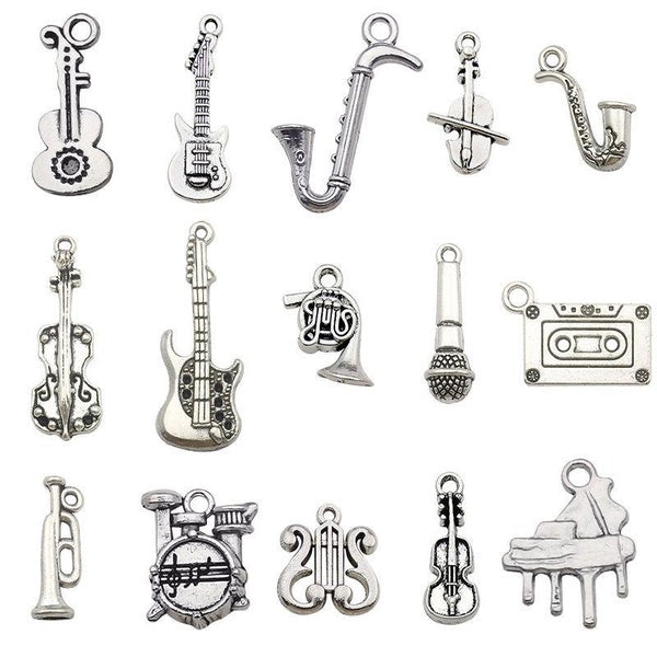 Mixed 30pcs Vintage Musical Note Guitar Music Charms Pendant For DIY Keychain Bracelets Jewelry Making Supplies Accessories