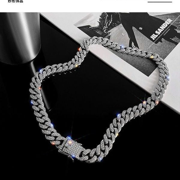 13MM Width Iced Out BlingBling Diamond Cuban Link Chain Miami Choker Necklace for Fashion Men and Women Hip Hop Jewelry