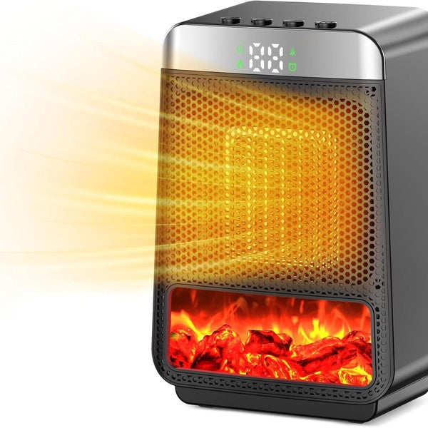Portable Space Heater for Indoor - Small Electric Flame Heaters with Thermostat - PTC Fast Heating Ceramic Room Heater with Dynamic Ambient Lighting
