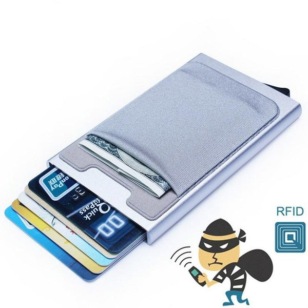 Portefeuille en aluminium avec élasticité poche arrière porte-carte d'identité bloquant Rfid Mini portefeuille mince automatique Pop up étui pour car