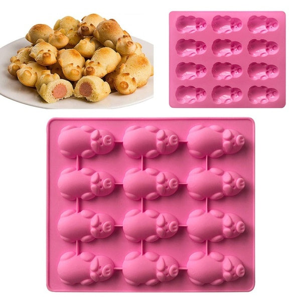12 Holes Littles Pig Shape Cake Mould Pink Silicone Lovely Chocolate Jelly Ice Candy Mold DIY Baking Tools Bakeware