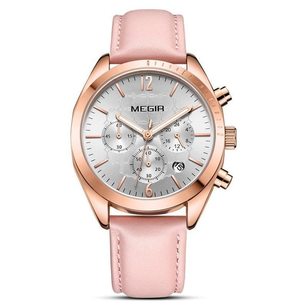 Megir femmes montres à Quartz en cuir chronographe horloge 24 heures montre-bracelet étanche pour dame fille Relogios Femininos 2115