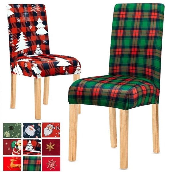 Christmas Chair Covers For Dining Room, Christmas Tree Snowflake Elk Chair Back Cover, Removable Kitchen Chair Slipcovers Seat Protector For Party Ba