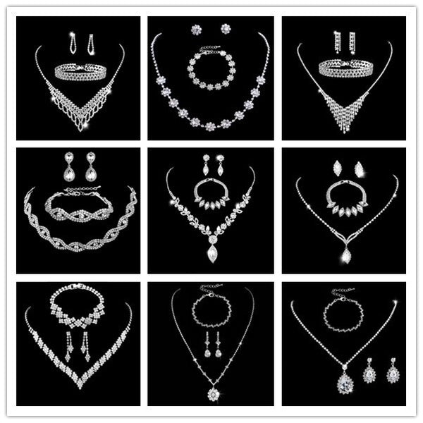 Women's Jewelry Set Rhinestone Crystal Bride Statement Choker Necklace Tiara Crown Link Bangle Bracelet Teardrop Dangle Earrings Set for Wedding Part