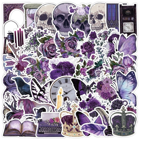 10-50pcs Cartoon Purple Gothic Stickers Aesthetics Skull Sticker Motorcycle Skateboard Laptopr Flowers Graffiti Decal Kid Toy