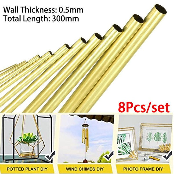 8Pcs-Set Brass Tubes Wall Thickness 0.5mm Length 300mm Diameter 2-10mm OD Seamless Round Pipe Tubing Wall Cutting Tool Parts
