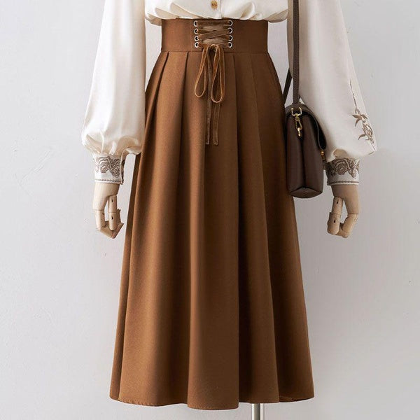 Women Vintage Midi Skirts High Waist A-Line Long Skirt Elegant Maxi Skirts