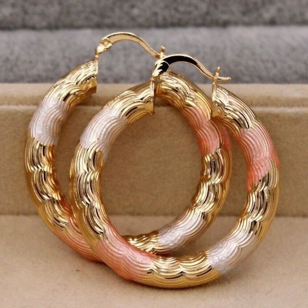 Vintage Geometric Round Earrings Gold Plated Earrings for Women's Filled - Crude Tube Swirl Multilayer Circle 3-Color Plated Spiral Pattern Earrings