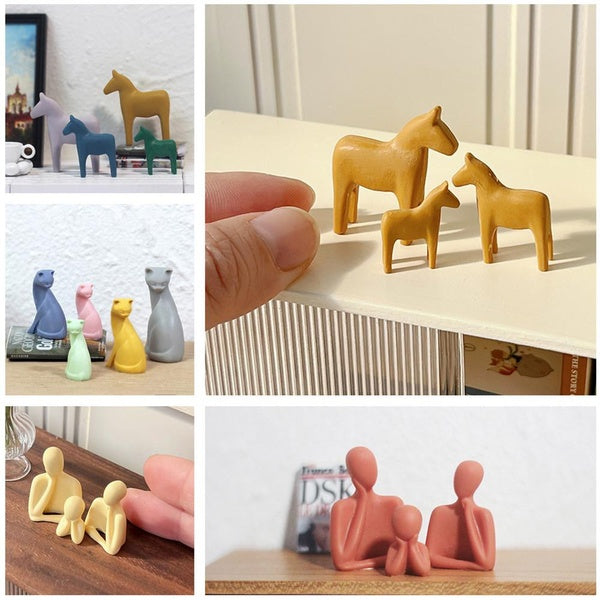 1:12 Dollhouse Art Ornaments Mini Resin Model Doll House Miniatures Creative Decorations Horse-Cat-Family Set(3Pcs-set) Dollhouse Accessories Matron Inn